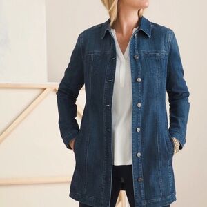 Chico's 4 - 2X XXL 20 22 Longer Length Elongated Stretch Denim Jacket
